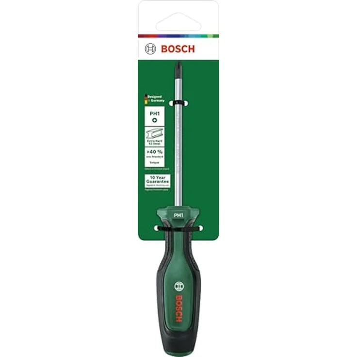 Bosch Home and Garden 1600A03DS5 Kreuzschlitz-Schraubendreher PH1, 100 mm, ergonomischer Softgrip, schwarzer magnetischer Spitze, sechseckige Form – Bild 2