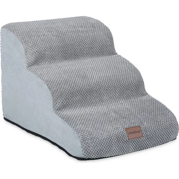 Relaxdays Haustiertreppe Hundetreppe mit 3 Stufen, Grau - Transportable Tiertreppe für Hunde und Katzen, weicher Schaumstoff, abnehmbarer Polyesterbezug – Bild 1