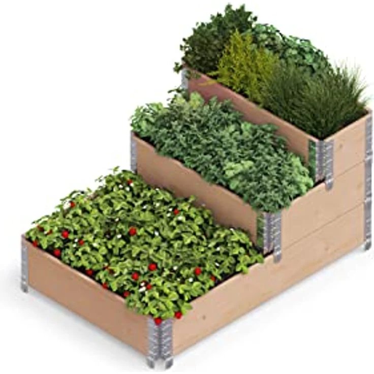 Upyard Stepped Bed - modernes Hochbeet aus Paletten - modulares, mehrstufiges Hochbeet aus Naturholz für Garten und Terrasse, 120x80x58,5, Braun – Bild 1