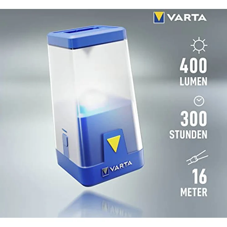 Varta Outdoor Ambiance Laterne L20, 400 Lumen, blau, spritzwassergeschützt, dimmbar, mit abnehmbarer Außenlinse, 6 Farbmodi – Bild 7