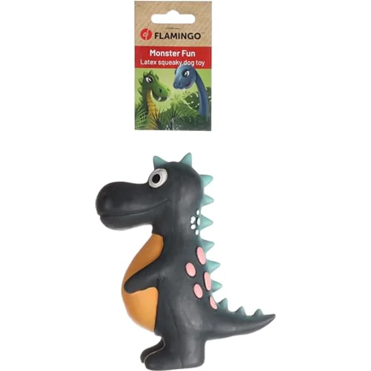 Flamingo HS PUGA Latex Dino, Tierspielzeug aus Polyester mit formstabiler Schaumfüllung, Schwarz, L 6,5x14x17 cm – Bild 3
