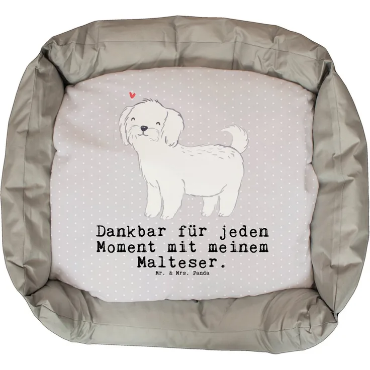 Mr. & Mrs. Panda Tierbett Malteser Moment - Grau Pastell, Hundekissen mit Kunstfaser und verstärkten Seitenwänden
