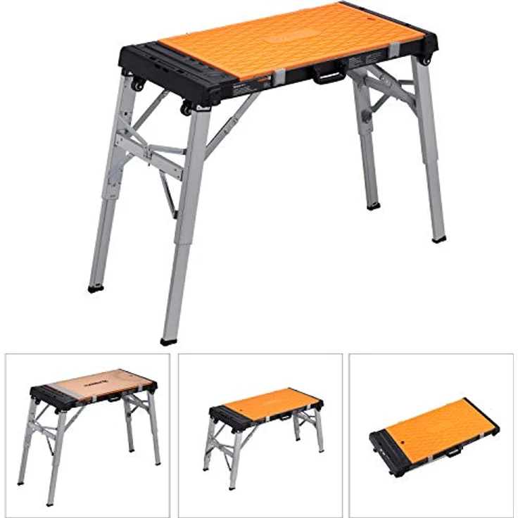 Meister Universal-Werkbank 4 in 1-Tritt-Hocker-Rollbrett-Transportroller-85 cm Arbeitshöhe-Mit Ablagefächern & wendbarer Arbeitsplatte-Höhenverstellbare Werkzeugbank-Werktisch - 9079620 – Bild 2
