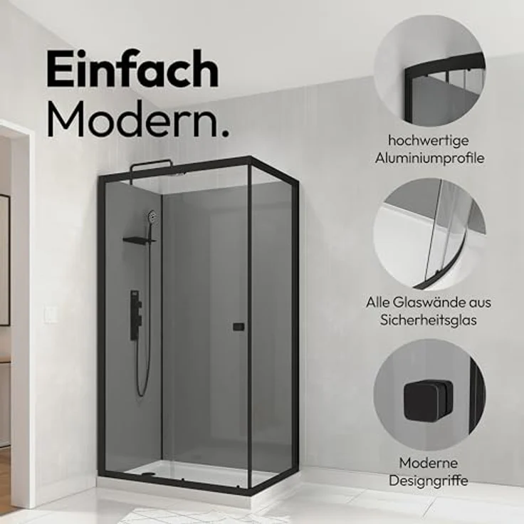 Marwell Komplettdusche Grey Style Rectangle, BxT: 110x80 cm, 5mm gehärtetes Glas – Bild 5