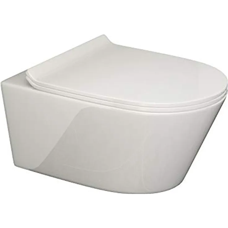 SSWW Hänge-WC mit abnehmbaren WC-Sitz, weiß, spülrandlose Toilette, Nanobeschichtung & Absenkautomatik | 54 cm lang