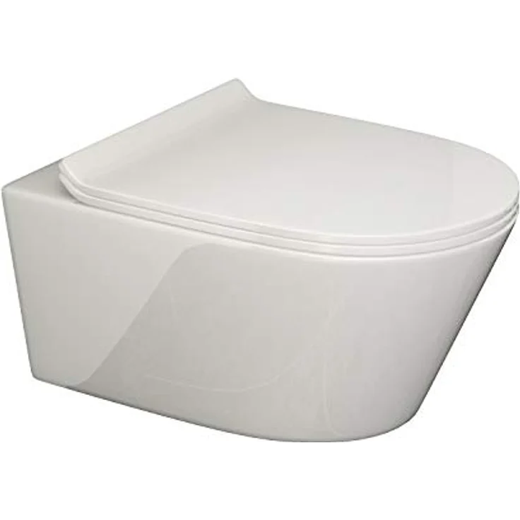 SSWW Hänge-WC mit abnehmbaren WC-Sitz, weiß, spülrandlose Toilette, Nanobeschichtung & Absenkautomatik | 54 cm lang – Bild 1
