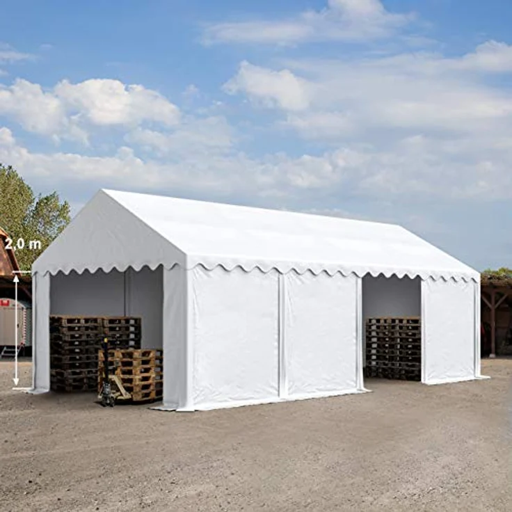 TOOLPORT Lagerzelt 4x8 m Industriezelt Unterstand PVC Plane 750 N weiß mit Bodenrahmen und Dachverstärkung – Bild 2