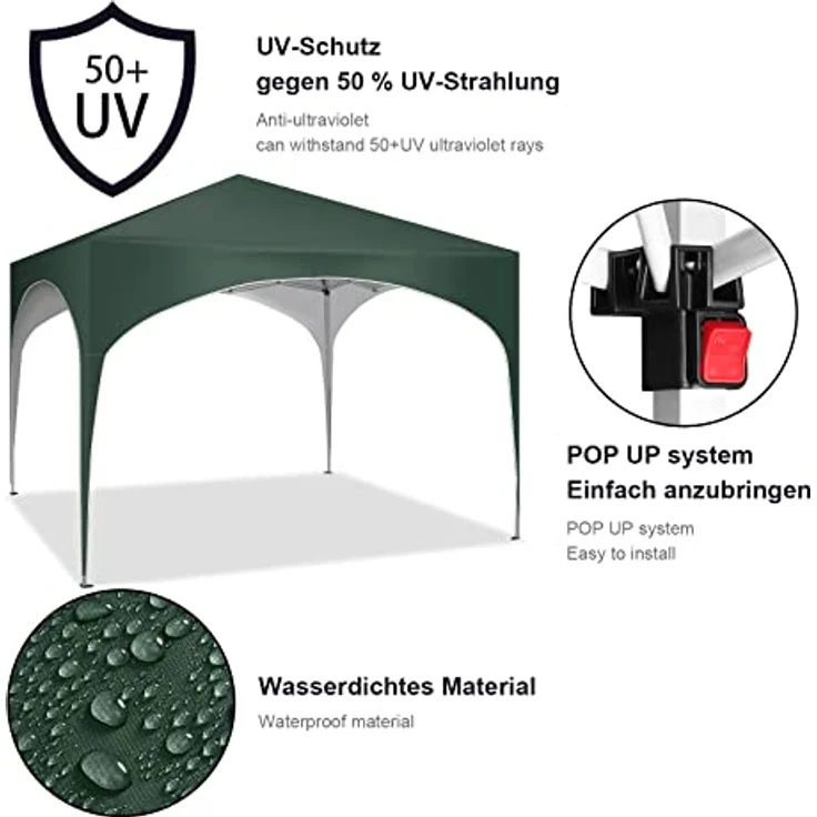 WOLTU Pavillon Pop-Up wasserdichter Faltpavillon Sonnenschutz Event Gazebo Gartenpavillon auf Terrasse Camping Festival mit Halbmonddach Pagodenzelt des Halbkreises aus Oxford Metallrahmen 3x3m Grün – Bild 5