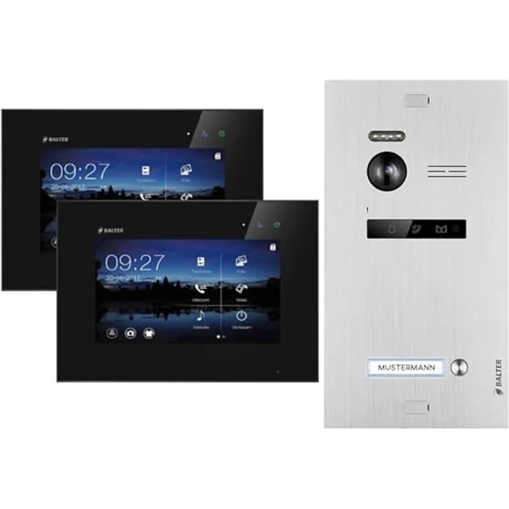 Balter EVO Video-Türsprechanlage, Komplettset für Einfamilienhaus mit 2x 7 Zoll Touchscreen Monitor, 2-Draht System, Aluminium Türstation mit 150° Weitwinkelkamera – Bild 1
