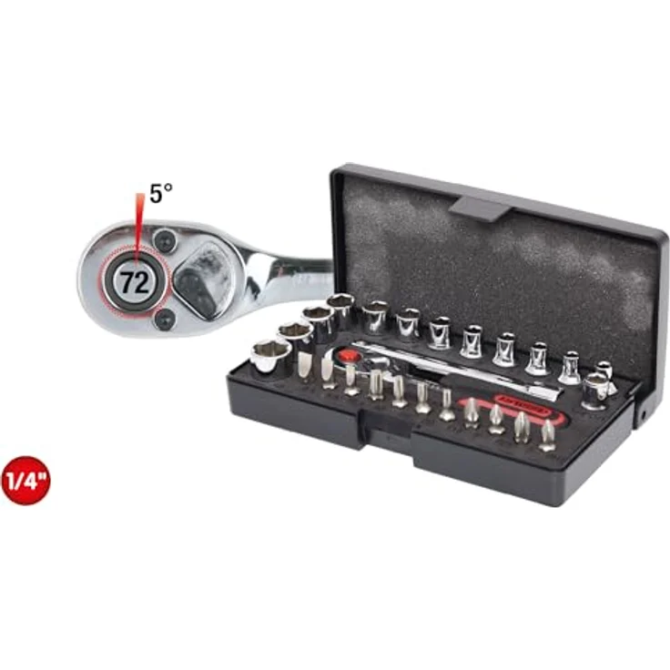 KS Tools Bit- und Steckschlüsselset 1/4" CHROMEplus, 26-tlg, hochglanz verchromt, Chrom Vanadium, inkl. Kunststoffkoffer, FlankTraction-Profil – Bild 2
