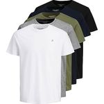 Jack & Jones Jorijxj Herren Shirt, Rundhalsausschnitt, Baumwolle, 5er-Pack, Blau, Schwarz, Grün, Grau, Weiß, (L)