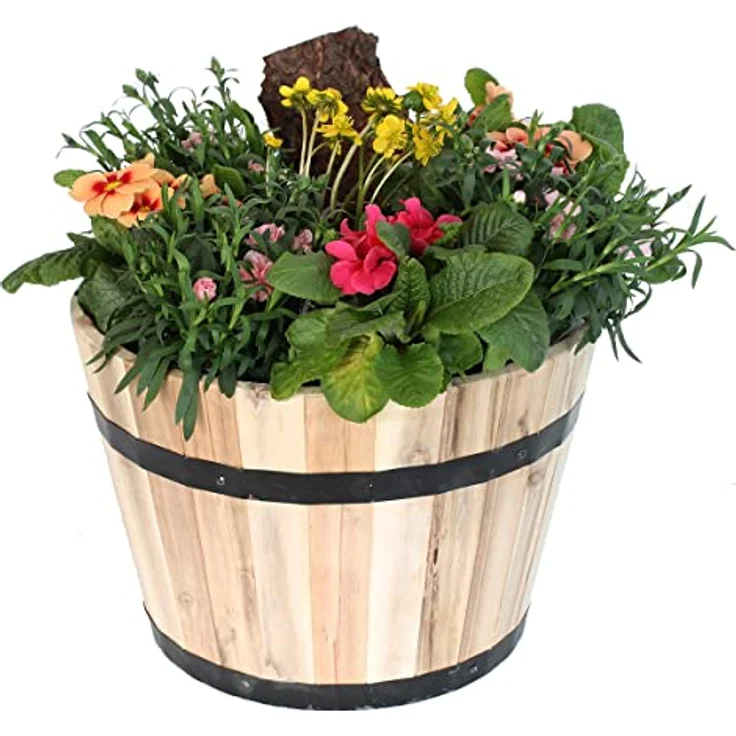 colourliving Pflanzkübel Holz rund 40 cm Holzfass Blumenkübel Blumentopf Natur Akazienholz Pflanztopf – Bild 4