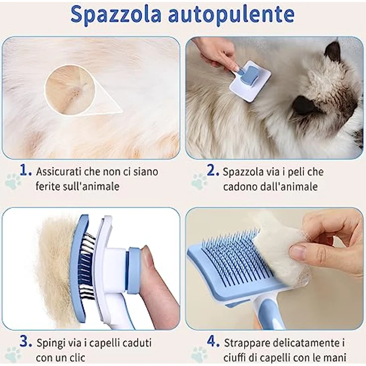 Vinabo Hundebürste, Katzenbürste, Haustier Selbstreinigend Zupfbürste Entfernt Unterwolle, Hundebürsten für Unterwolle,Haar Entferner Haustierbürste für Langhaarige Kurzhaarige Hunde und Katze, Blau – Bild 3