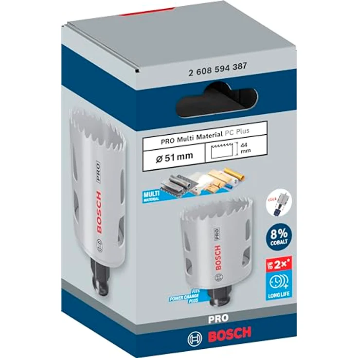Bosch PRO Multi Material Power Change Plus Lochsäge, Ø 51 mm, hält 2x länger als Standard, für Weichholz & Trockenbauwand – Bild 2