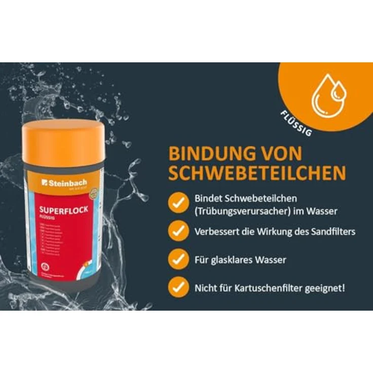STEINBACH Superflock flüssig 1 l, Flockungsmittel für Sandfilter, entfernt Trübungen & bindet Schwebstoffe für glasklares Wasser – Bild 3