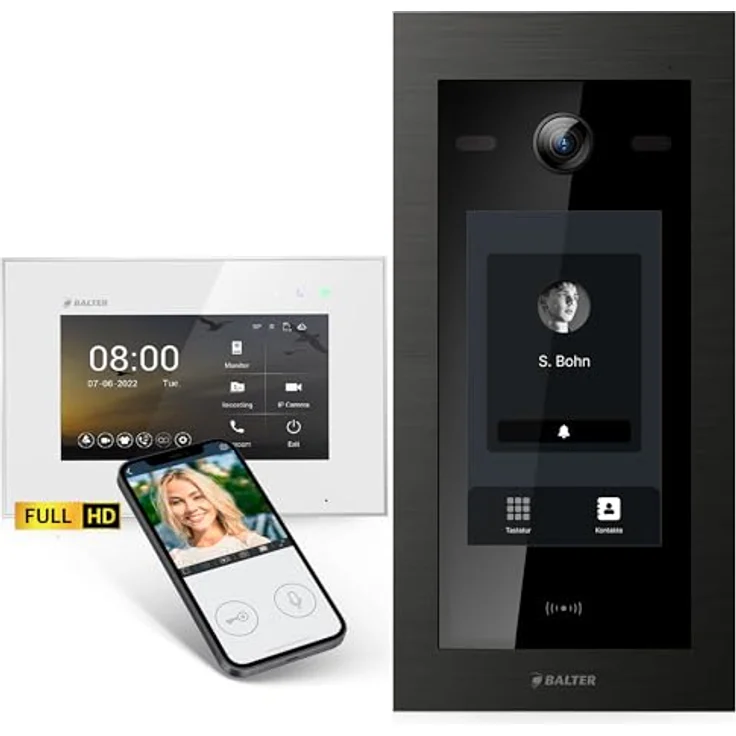 Balter EVO-HD Video Türsprechanlage mit 7 Zoll Touchscreen, Full HD Kamera, 175° Weitwinkel, Smartphone App & RFID Zugangssystem für Einfamilienhaus – Bild 1