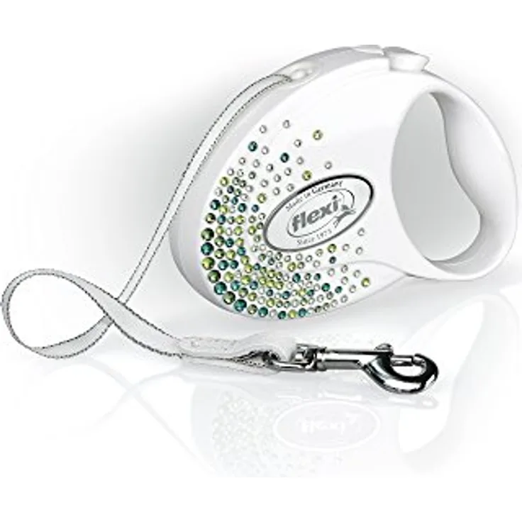 Flexi Glam Splash Leaf  with Swarovski crystals S - Hund Rückziehbare Leine - 3 m - Weiß (S, Hund, Spazieren), Halsband + Leine