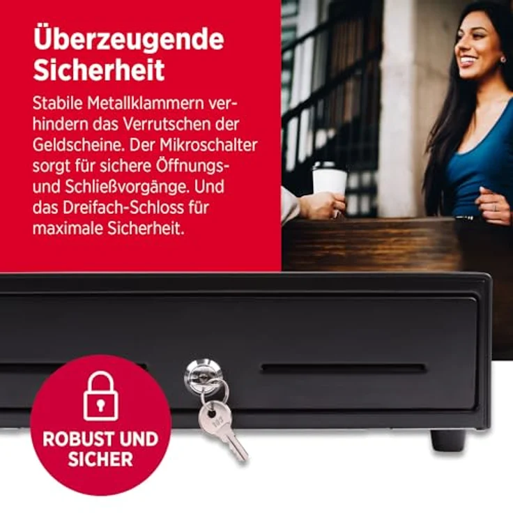OLYMPIA OFFICE Geldkassette SD 330A, Metall Kassenschublade mit 8 Münzfächern und 4 Scheinfächern, schwarz – Bild 4