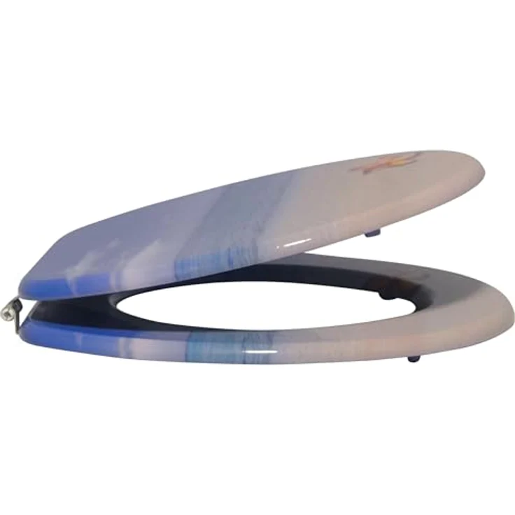 MSV WC-Sitz Paradise, MDF, 42,5 cm x 36,5 cm x 5 cm, mit Edelstahl-Scharnieren, blau, hygienische Oberfläche, feuchtigkeitsbeständig – Bild 4
