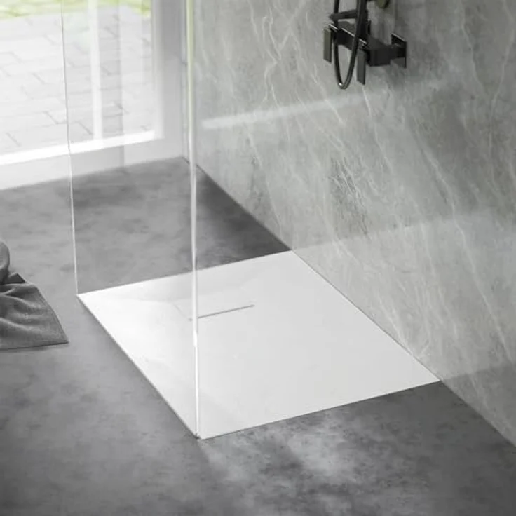 LuxeBath Duschwanne 90x70 cm, Rechteckige Brausetasse mit rutschfester Oberfläche und Ablaufgarnitur, Weiß, H:30 mm, extra flach – Bild 9