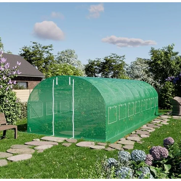 TOOLPORT Foliengewächshaus Gewächshaus 3x8m mit Fenster - stabil & langlebig, reißfeste PE Plane 180g/m² grün transparent – Bild 2