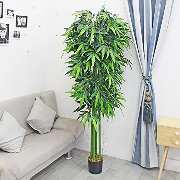 Decovego Bambus Kunstpflanze 210 cm mit 6 Stämmen und 1690 Blättern, künstlicher Bambusstrauch in zementiertem Basistopf - Preisvergleich – Bild 3