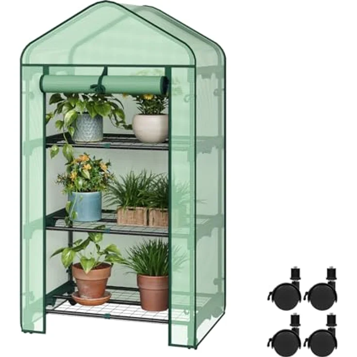 Woltu Tomatengewächshaus, BxTxH: 70 x 50 x 130,00 cm, Gewächshaus mit Rollen, Winterschutz, Spitzdach, Weiß – Bild 1