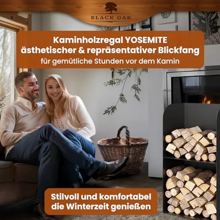BLACK OAK Kaminholzregal YOSEMITE, 80x40x30cm schwarz, Metall Stahl, wetterfest, bis 200kg Holz, pulverbeschichtet, mit geschlossener Rückwand & Seiten – Bild 5