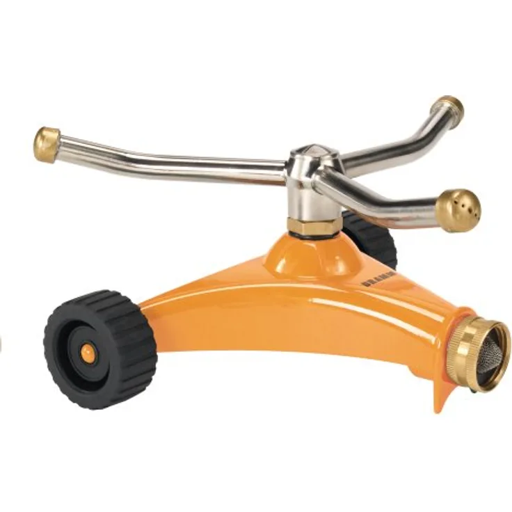 DRAMM 15052 ColorStorm Premium 3-Arm Whirling Sprinkler with Heavy-Duty Metal Wheeled Base, Orange