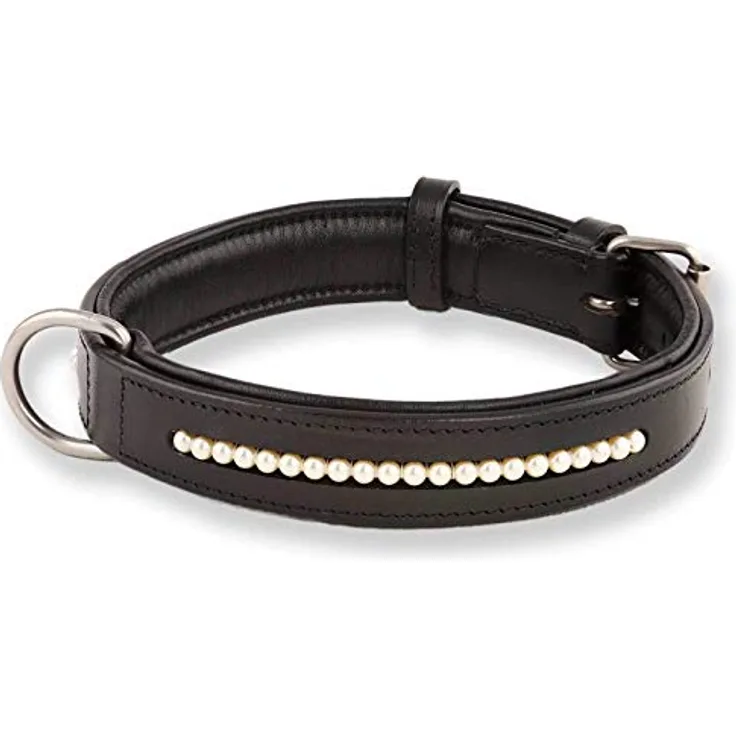 Monkimau Hundehalsband aus Leder - Halsband für Hunde mit Perlen in schwarz gepolstert (XS-S: 20mm x 40cm)