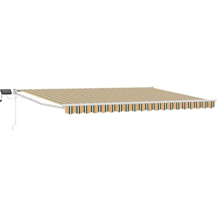 vidaXL Manuelle Gelenkarmmarkise mit Solar-LEDs, 4,5 × 3 m, wasserabweisender Stoff, grün, gelb, weiß – Bild 1