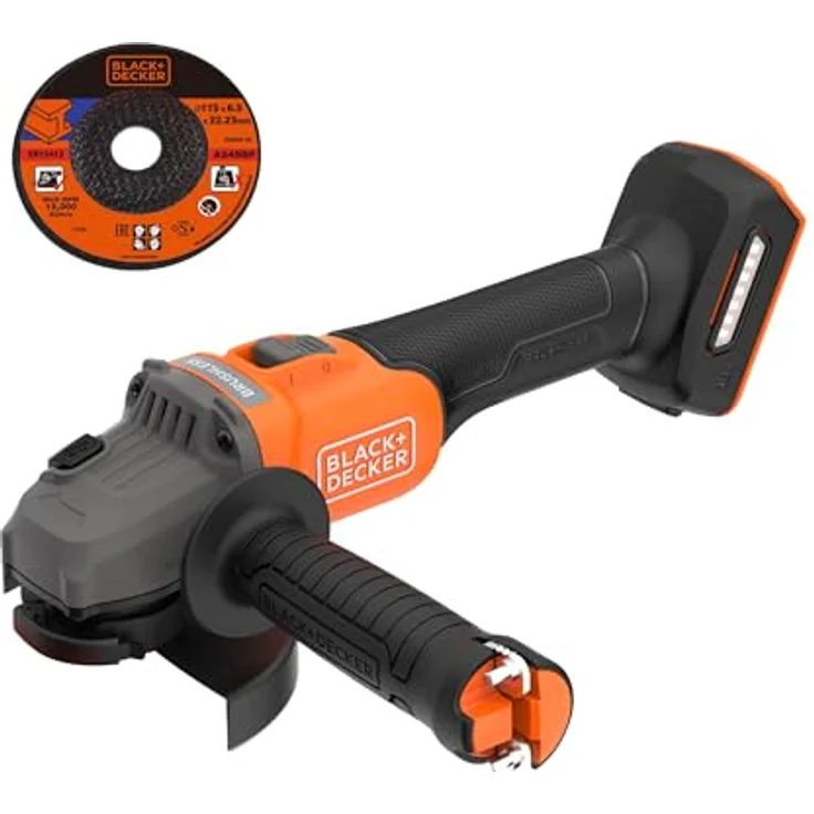 Black + Decker Akku-Winkelschleifer, 18V, 115mm Scheiben-ø, bürstenloser Motor, ohne Akku und Ladegerät – Bild 1