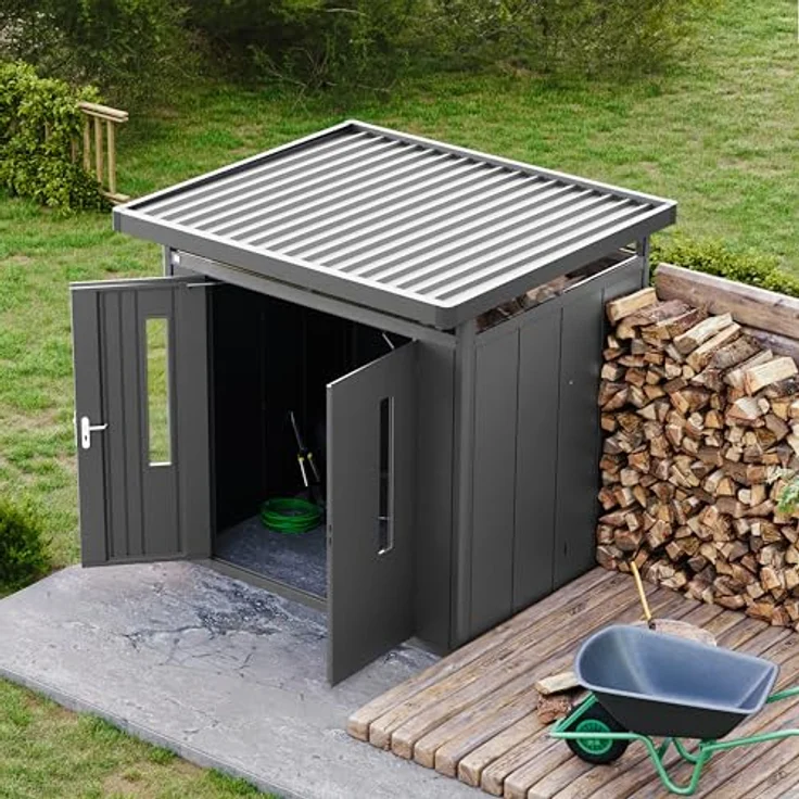 GFP Primeyard Gerätehaus Metall Gartenhaus 228x180x231 cm Geräteschuppen anthrazit, robuste Stahlblech-Konstruktion – Bild 3