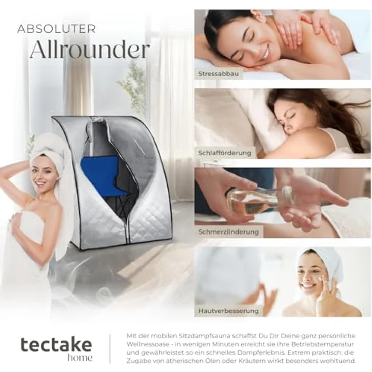 Tectake Mobile Dampfsauna ThermaLuxe II, 1000 W, 15 Temperaturstufen, grau/blau – Bild 8