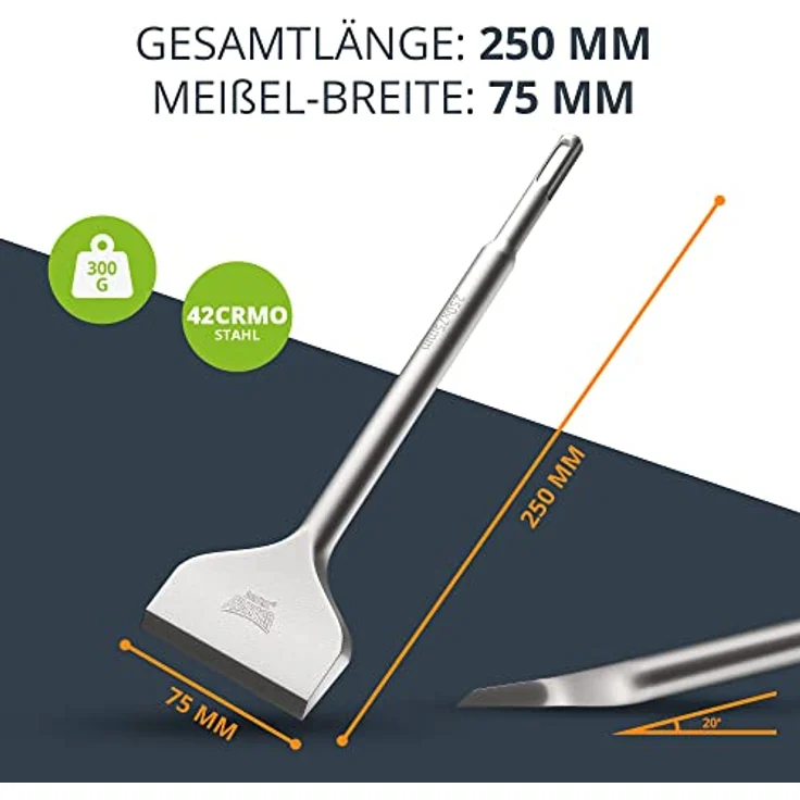 BAURIX® Fliesenmeißel SDS Plus 250x75 mm, abgewinkelter Flachmeißel mit selbstschärfender Schneide und bruchsicherem Schaft – Bild 5