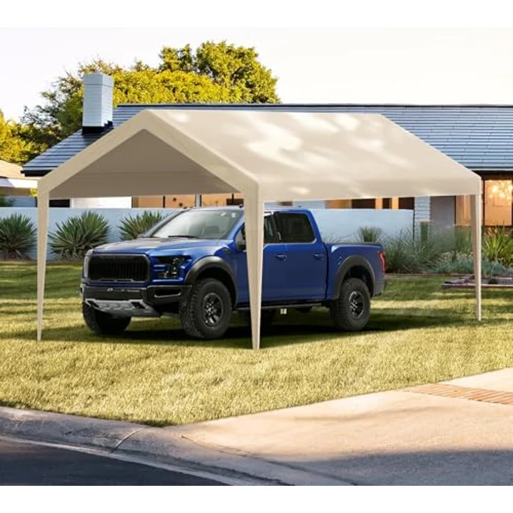 VEVOR Carport-Garagenzelt 3 x 6 m, wasserdichtes und UV-geschütztes Garagendachzelt in beige, einfache Installation mit Spanngurten (nur Dachabdeckung, Rahmen nicht im Lieferumfang enthalten) – Bild 1