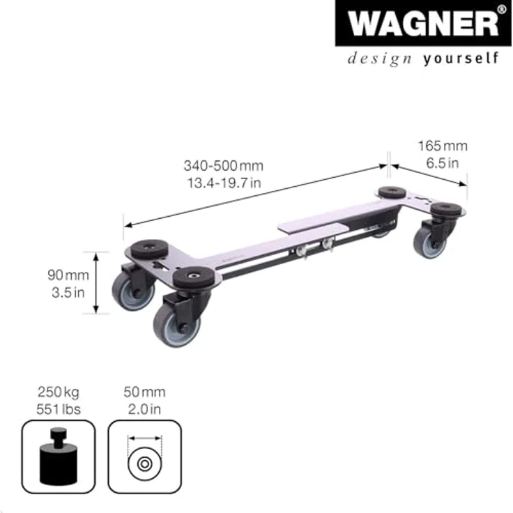 WAGNER Transportroller, Möbelroller aus beschichtetem Industriestahl mit ausziehbarer Ladefläche (59-86 cm), Tragkraft 250 kg, flexibel anpassbar – Bild 2