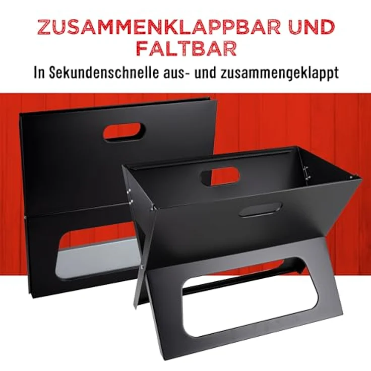 BBQ Collection Tischgrill Holzkohle, Faltbarer tragbarer Camping-Grill mit herausnehmbarer Feuerschale, schwarz – Bild 5