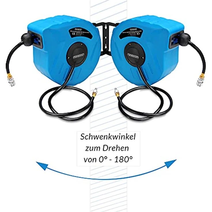 Deuba automatische Schlauchtrommel, 10m Druckluftschlauch mit 1/4" Anschluss, drehbare Wandhalterung, Aufroll-Automatik, stabiles Kunststoffgehäuse – Bild 7