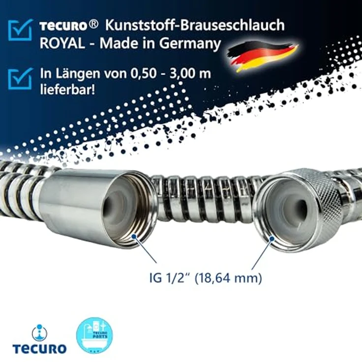 tecuro Brauseschlauch Duschschlauch "ROYAL", 125 cm, 1/2 Zoll Drehkonusmutter x 1/2 Zoll Rändelmutter, metalleffekt, Made in Germany, inkl. Dichtungen – Bild 4