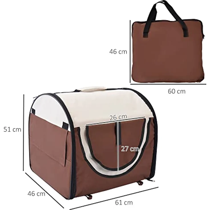 PawHut Hundebox faltbare Hundetransportbox Transportbox für Tier 2 Farben 5 Größen 61x46x51 cm, kaffeebraun-creme – Bild 3