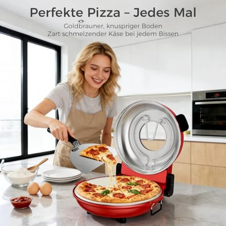 YASHE Pizzaofen Elektrisch, 400°C, 1200W, Keramikstein, Sichtfenster, Timer, für knusprige Pizza in 4–6 Minuten – Bild 5