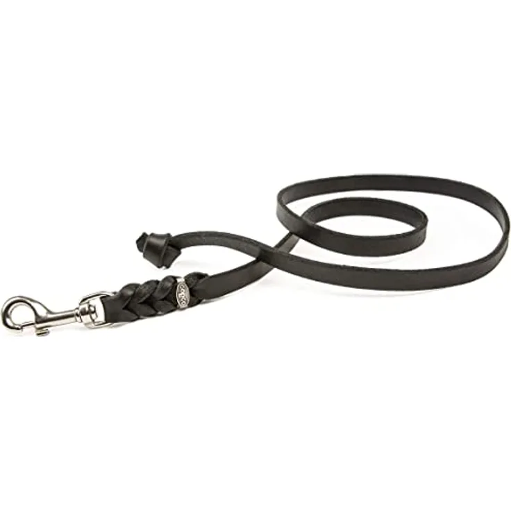 CopcoPet - Hundeleine Schwarz aus Premium Rindsleder - Weiche Schleppleine für Hunde mit Chromkarabiner - Geflochtene Fettlederleine ohne Handschlaufe - Hunde Zubehör Made in Germany (1m x 8mm)