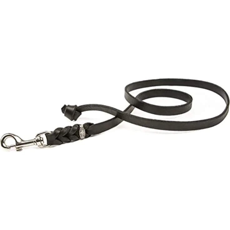 CopcoPet - Hundeleine Schwarz aus Premium Rindsleder - Weiche Schleppleine für Hunde mit Chromkarabiner - Geflochtene Fettlederleine ohne Handschlaufe - Hunde Zubehör Made in Germany (1m x 8mm) – Bild 1