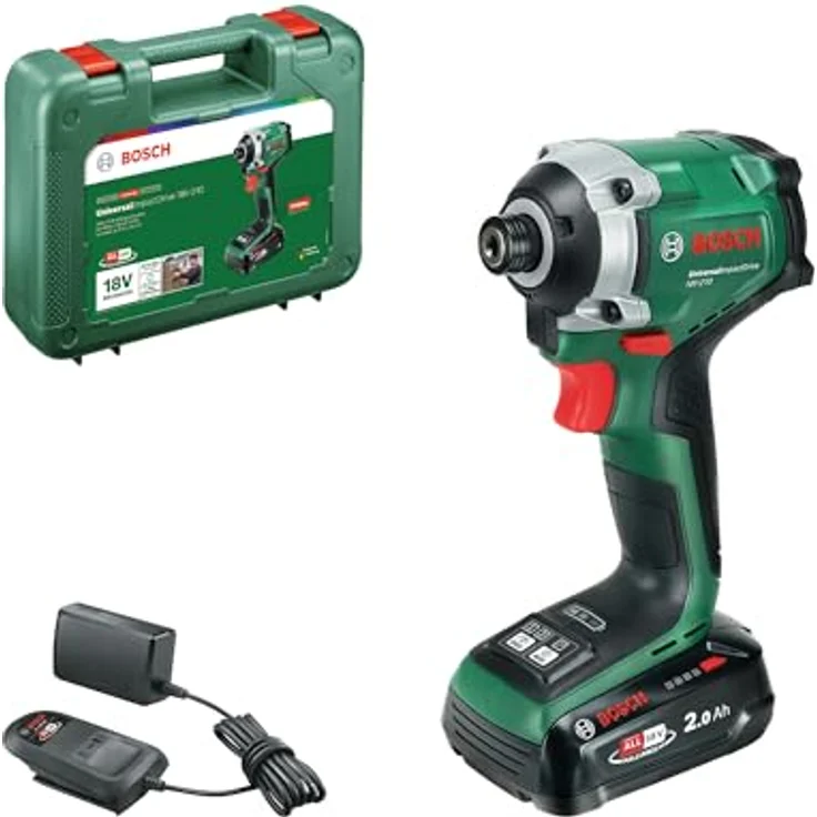 Bosch UniversalImpactDrive 18V-210, Akku-Drehschlagschrauber mit 210 Nm, inkl. Akku PBA 18V 2.0Ah, Ladegerät, Tragekoffer – Bild 1