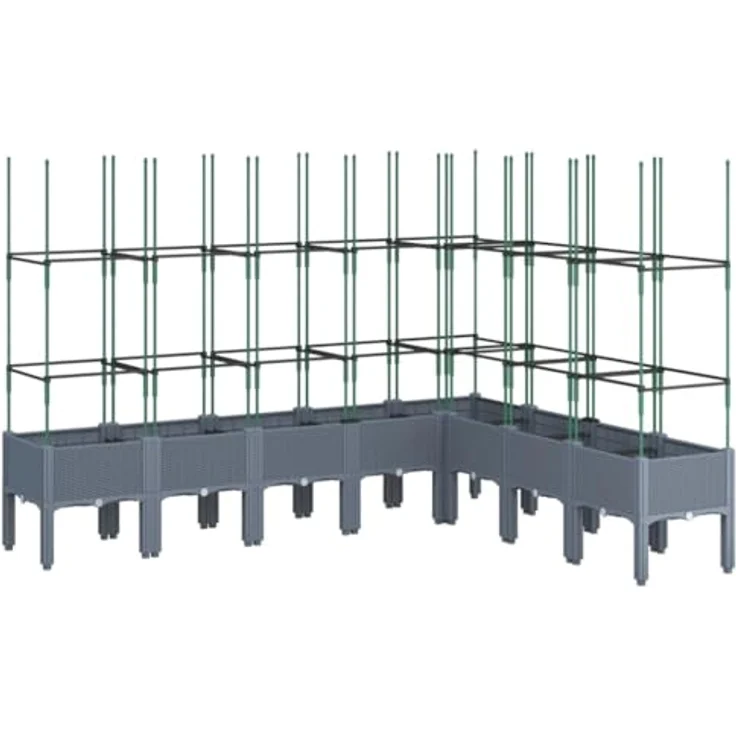 vidaXL Pflanzkübel mit Rankgitter, Blumenkübel mit Rattan-Optik, Blumenkasten für Terrasse Garten, Gartenspalier Pflanzkasten, Grau PP – Bild 1