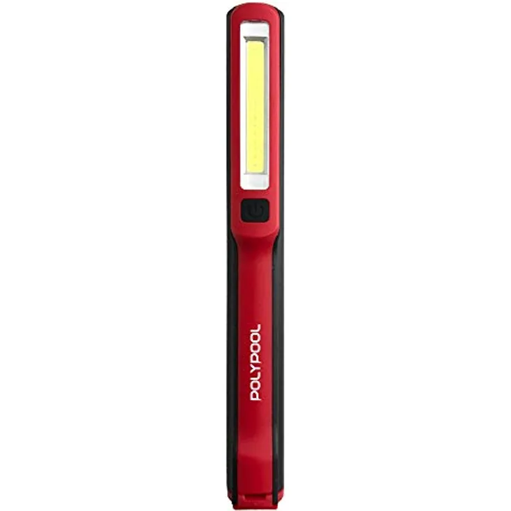 POLY POOL - PP3164 Wiederaufladbare LED-Arbeits-Taschenlampe mit Ultra-LED-Licht COB 3W 200lm u. oberer Taschenl. 140lm, tragb. Lampe, ideal f. Werkstattarbeiten, magnet. Clip und wiederaufl. USB-Akku