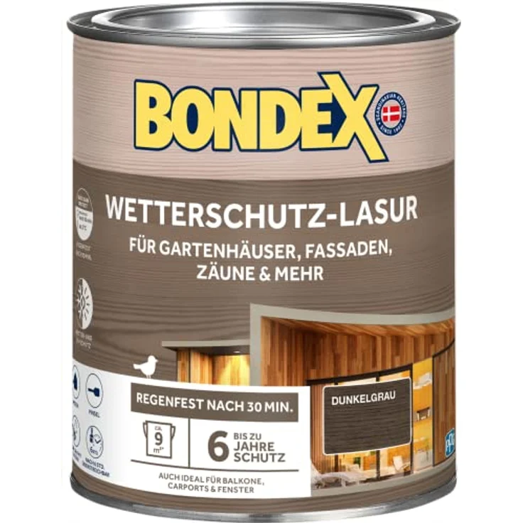 Bondex Wetterschutz Lasur Dunkelgrau 0,75 L für 9 m² | Tropf- und Spritzgehemmt | Exzellenter UV-Schutz | Sichere Anwendung ab 2 °C | seidenmatt | Wetterschutzlasur | Holzlasur – Bild 1