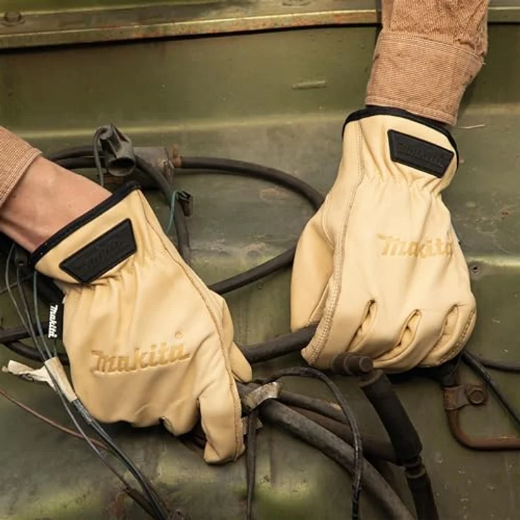 Makita P-84626 Cow Driver Lederhandschuhe, Größe M, echtes Leder, wasser- und ölbeständig, atmungsaktiv, braun – Bild 4