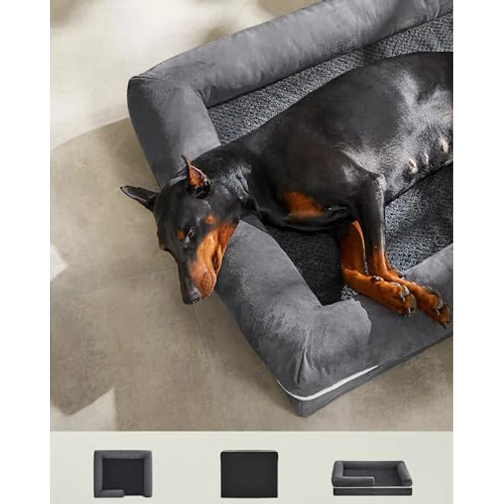 Feandrea Orthopädisches Hundebett, Hundekissen, Hundekorb, weiche Polsterung, erhöhte Ränder, abnehmbar und waschbar, 120 x 85 x 20 cm, rutschfeste Unterseite, dunkelgrau – Bild 4